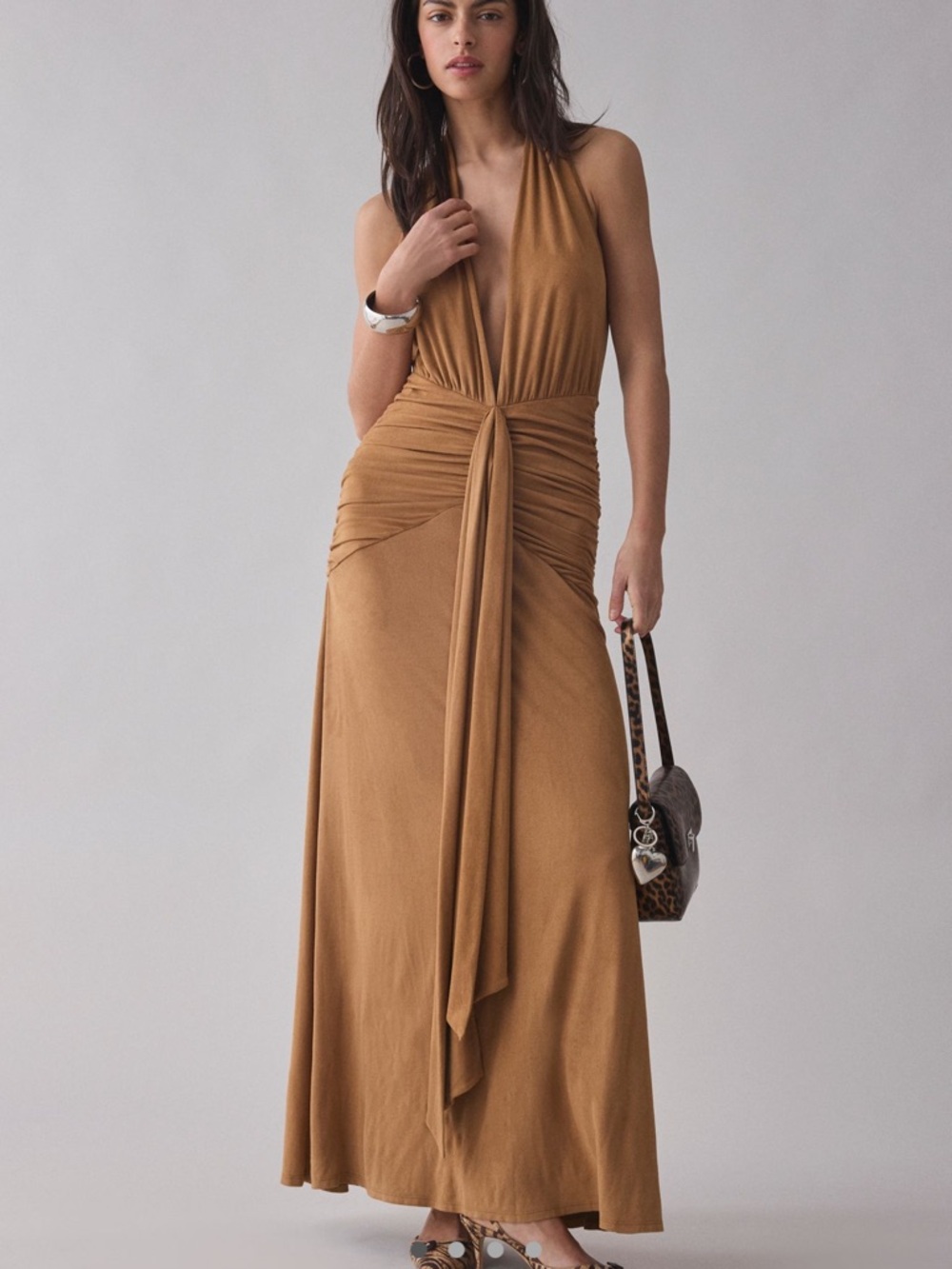 AFRM Faux Suede Halter Neck Maxi Dress